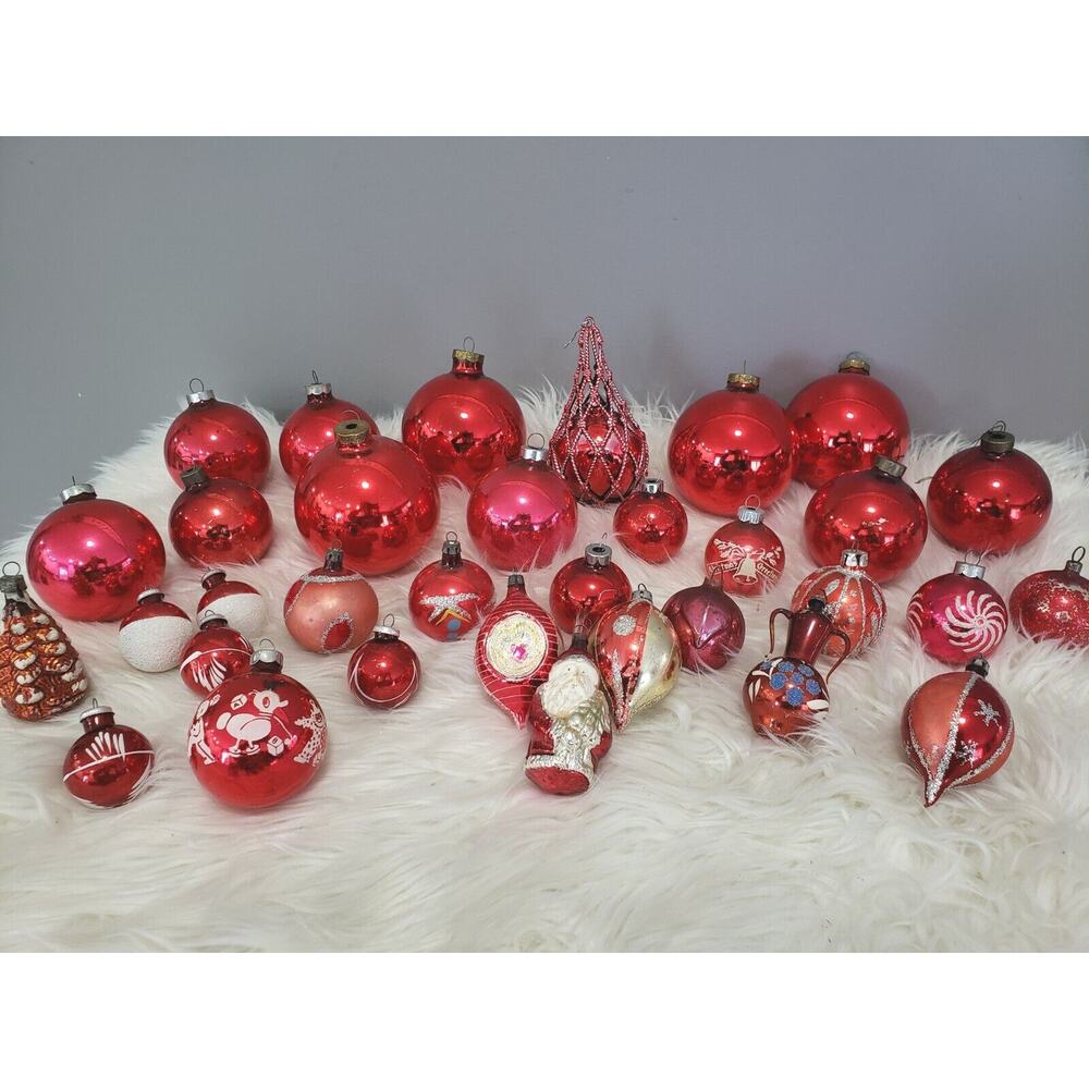 33 antique shiny brite germay usa polish mercury‎ glass indent blue ornament lot